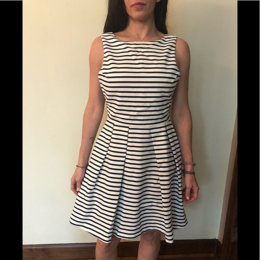 Zara Basic Navy & White Striped Flare Dress